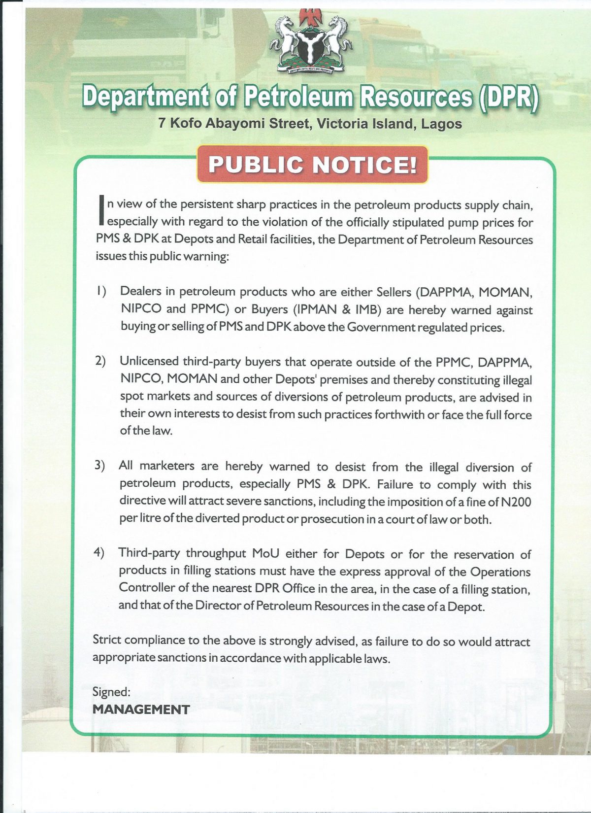 Public Notice – Nigerian Upstream Petroleum Regulatory Commission